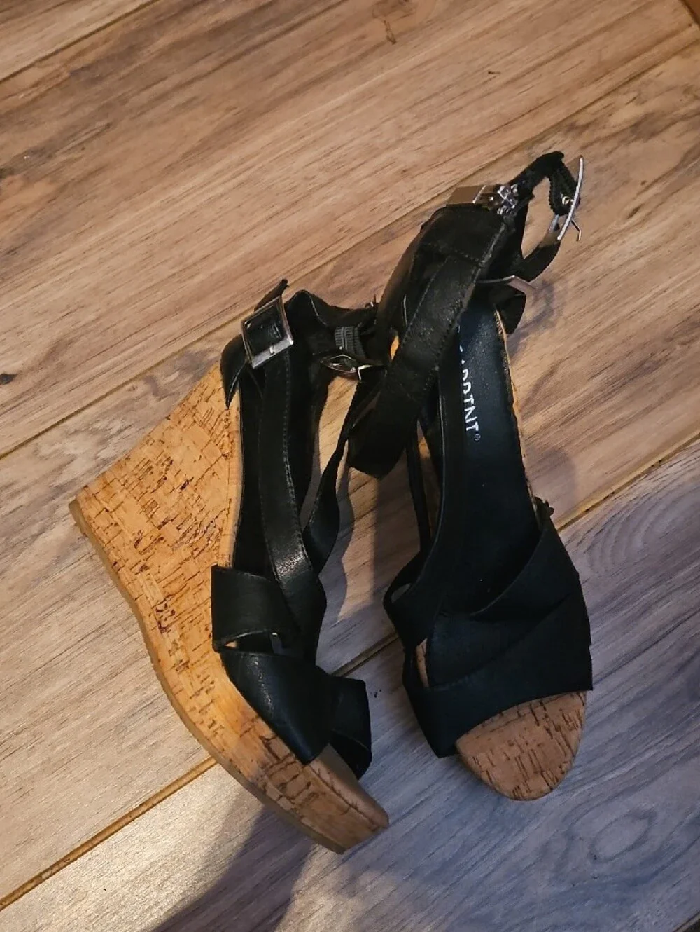 Black Cork Platform Wedge Sandals